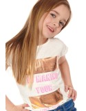 Tricou fete cu inscriptii, crem, NDZ8194 - Magazin online - Boutique